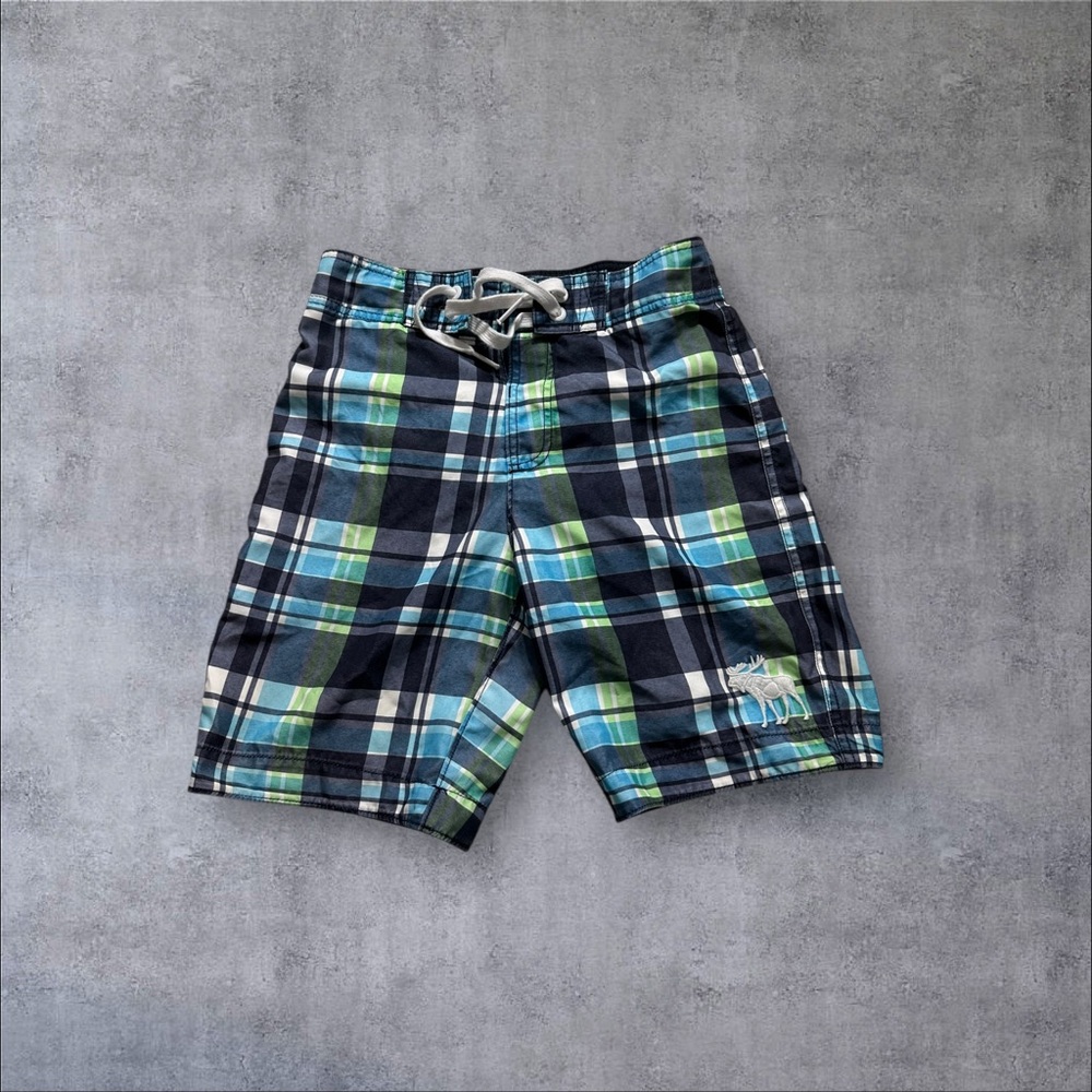abercrombie fitch swim trunks kids large blue plaid